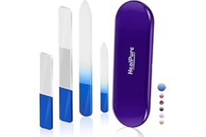 HEALPURE Glass Nail File and Shiner – 4PC Double Sided Etched Crystal Nail Buffer Files and Nano Nail Polishers, Professional Salon Manicure Tools Kit for Acrylic and Natural Nail, Perfect for Women & Girls