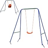Outsunny 2 in 1 Baby Swing with Safety Belt Orange | Swing for Children and Babies, 1 Chair for Children, 1 Chair for Babies,