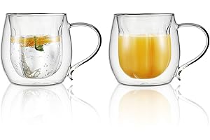 vevouk Juego de 2 tazas de café de vidrio aisladas de doble pared, 220 ml, resistentes al calor, tazas de café espresso con asas, para té con leche, capuchino, jugo de leche