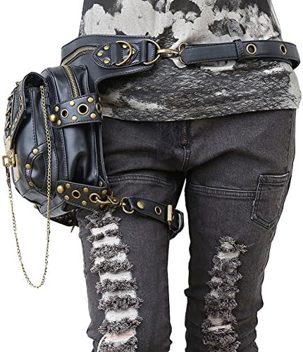 Steampunk Bag Steam Punk Retro Rock Gothic Goth Shoulder Waist Bags Packs Victorian Style for Women Men + leg Thigh Holster Bag (Black)