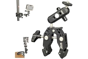 FOTOBETTER Super Clamp Camera Mount With Magic Arm Photography Action Camera Mount Desktop Stand Holder Pip Clamp for Lights, Hooks, Shelves, Rods, Cross Bars (MC-65 II+ MA03)