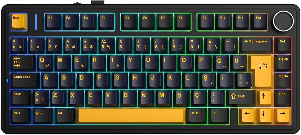 Aula F75 Mekanik RGB TKL GrayWood V4 Switch Kablosuz Makrolu Hot Swap Türkçe Q Klavye Siyah