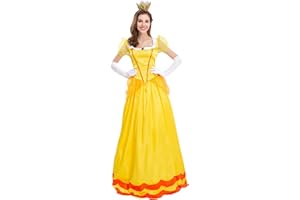 IDOPIP Disfraz de Peach para Mujer, Disfraz de Princesa Adulta de Super Mario con Corona y Guantes, 3 piezas para Halloween, Carnaval, Cosplay, Fiesta, Cumpleaños