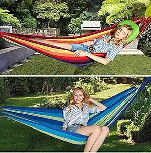 Ritmo Single/Double Cotton Outdoor Garden Camping Rainbow Hammock with Carrying Bag for Patio Porch Garden Backyard Lounging Outdoor and Indoor || Multicolor