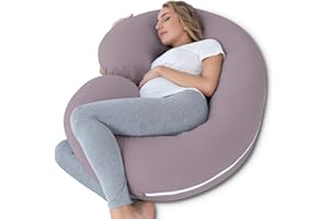 NIDREAM Queen Rose Seitenschläferkissen, Schwangerschaftskissen, U Form Lagerungskissen mit Baumwollbezug (Jersey Lila)