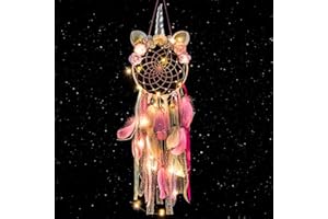 CHMMY Unicornio Dream Atrapasueños con luz LED Atrapasueños de Plumas Hechas a Mano, Colgar en la Pared Colgante Decoración Romántica Accesorio Adornos Artesanía para el Dormitorio de Las Niñas