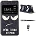 Produktbild Sony Xperia M5 Schutzhülle Leder Hülle, Alfort 3 in 1 Flip Fashion Design Dual Use Falten Premium PU Leder Tasche Case Cover Flip Fenster Window Touch Screen für Sony Xperia M5 5.0" Smartphone Funktion Standfunktion Unterstützte Telefone mit Schwarze Augen ( Schwarz ) + Netter Staub Stecker + Alfort Schwarz Stylus Pen