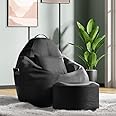 Wakefit 4XL Bean Bag, Bean Bag Chair, Bean Bags, Bean Bag with Cushion and Footrest, Original Leatherette Bean Bag with Beans (Black)