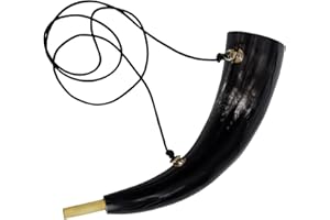 LORD OF BATTLES Medieval Viking Blowing Horn - Genuine Ox Bugle With Brass Mouthpiece, Handcrafted for Hunting Call and Pibole