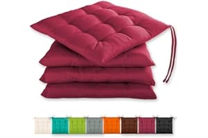 Gräfenstayn® Juego de 4 Cojines 40x40x3cm con Correas de sujeción para Interior y Exterior con Junta Oeko-Tex - (Fucsia)