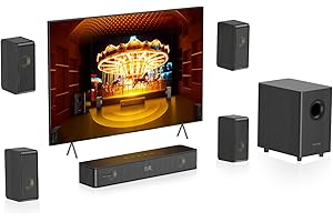 Hiwill-Audio 5.1.2ch Virtual Surround Sound System, 4 Surround Speakers, Home Theater Sound Bar for Smart TV, 400W Peak Power, Soundbar with Subwoofer Deep Bass, Works w/ARC/OPT/BT 5.3, HiPulse N512