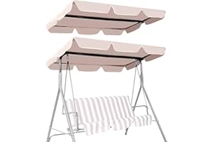 CASART 2 & 3 Seater Garden Swing Top Cover, Outdoor Patio Balcony Hammock Chair Canopy Roof Replacement (Beige, 196 x 109cm)
