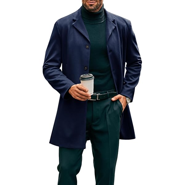 Komiseup Herren Wintermantel Aus Wollstoff - Eleganter Trenchcoat Mit Kerbkragen