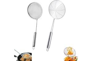 YANJIY 2 Stück Spinnen Sieb, Schaumlöffel Edelstahl Fein, Sieb Küche, Sieb Edelstahl, Schaumlöffel, mit Langem Griff, für Küche Filter Skims Fat Scum,Skimming Fett Schaum