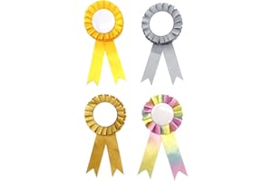 HUTRADE Fun & Vibrant Hobby Horse Rosettes - 4 Pack of Gold, Silver & Pink Bows for Horse Accessories