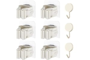BASAMA ®️ 6 piezas Colgador Escobas y Fregonas con adhesivo, sin agujeros + 3 ganchos adhesivos | Soporte Escobas Pared de facil instalación (6 piezas)