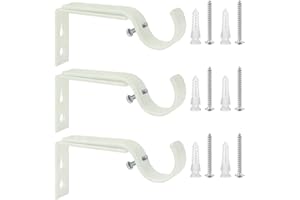 Ycolnaefllr Set of 3 Weathered White Adjustable Curtain Rod Brackets Rod Holders Curtain Rod Hanging Brackets for 22-28mm Rod