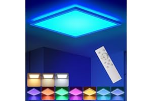 ‎BLNAN BLNAN RGB LED Ceiling Light, Dimmable with Remote Control, 24 W Ceiling Light Panel with Colour Changing, 3000 K - 6500 K, 2400 lm, Modern Square Lamp for Living Room, Bedroom, Children's Room, White,