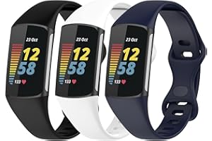 Gheper Lot de 3 bracelets Slim Fit compatibles avec Fitbit Charge 6/Charge 5 Smartwatch Bracelet en silicone souple de remplacement Sport Bracelet pour femme homme