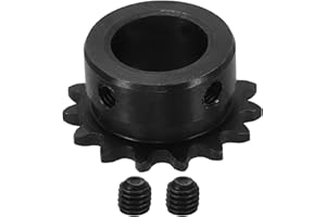 sourcing map #25 Chain Roller Sprocket 16mm Bore 33.5mm OD, 15 Tooth C45 Carbon Steel ANSI #25 Roller Sprocket Round Hole with Set Screws for ISO 04C Chain, Black