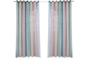 Nyescasa Regenbogen Sterne Vorhänge Verdunkelungs Vorhänge Doppelter Hohler Sterne Vorhänge Für Kinder Mädchen Schlafzimmer Bunte Doppelschicht Vorhänge 1 Panel (Regenbogen 53" B x 95" H)
