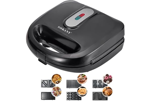 SOKANY Appareil multifonction 6-en-1 750W (sandwich maker, gaufrier, contact grill, donut maker et plus) plaques antiadhésives, cuisson double face, contrôle automatique de la température