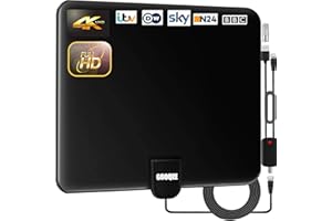 GOOQEE TV Aerial, Indoor Amplified Digital HDTV Aerial 200+ Mile Range with 4K 1080P HD VHF UHF Freeview TV for Life Local Channels Broadcast for All Types of Home Smart Television