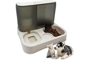 Kathson automatischer Futter- und Wasserspender für Haustiere - All-in-One Schwerkraftfutterspender für kleine Hunde, Welpen, Katzen mit großer Kapazität（weiße）