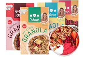 3Bears Granola Set | 4 granole croccanti e vegane con arachidi, cacao, mandorle, nocciole, fragole, ribes, cocco, cannella, 4x325g | Senza zucchero industriale | In collaborazione con Sarah Harrison