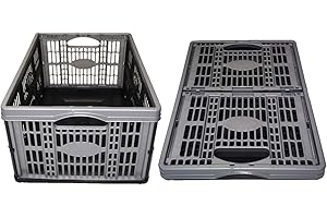 MAVS STORE Fold Flat Crate - Plastic 32 L Folding Storage Crate Box (Pack of 2)