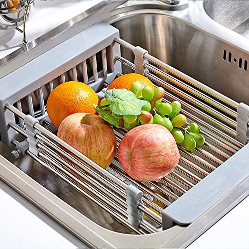Adjustable arms holder utensil draine Kitchen Drain rack Drain basket Tableware Drain rack Stainless steel Sink rack Drying rack-A