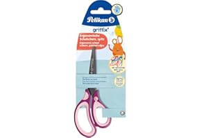 PELIKAN Griffix Spitzschere, Schere für Rechtshänder, Länge 15 cm, Schulschere, Titanbeschichtung, Ergonomischer und Weicher Griff, Ideal zum Büro und Schule, Rosa Violett, Blisterverpackung