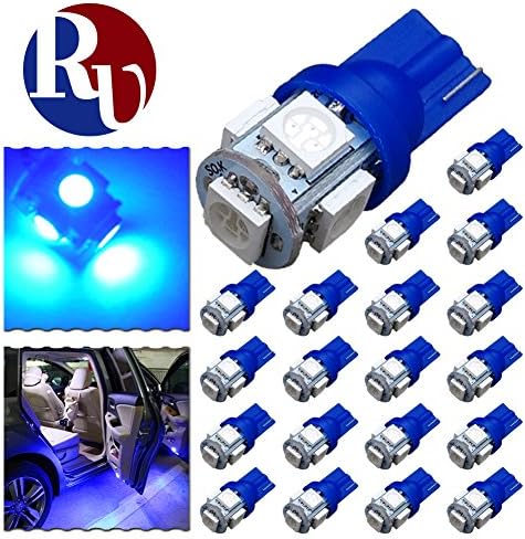 RVNI 20 x T10 5050 5 SMD LED Ultra Blue High Power Interior Map License tag Bulbs W5W