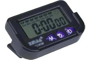 TOTMOX Elektronische Autouhr mit schwarzem LCD-Display für Fahrzeug, Zuhause, Büro, Reisen, Mini-Autouhr, Armaturenbrett, Chronograph mit Klebepad 72 x 44 x 27 mm