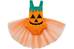 Savlot Baby Girl Halloween Monster Ghost Costume Romper Dress Stripe Suspender Tutu Skirt Newborn Infant Fall Halloween Pumpkin Outfit 0-24Months
