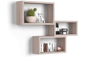 Mobili Fiver, Cubi da parete Rettangolari, Set da 3, Giuditta, Olmo Perla, Nobilitato, Mensolo a Cubo da Parete Cucina e soggiorno, Made in Italy