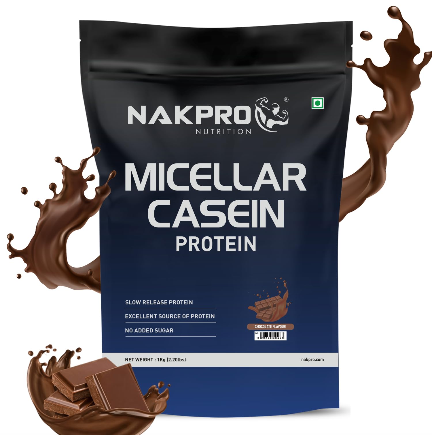 NAKPRO 100% Micellar Casein Protein Supplement |24g Protein, 9.5g EAAs, 4.63g BCAAs| Slow Absorbing Micellar Casein Protein P
