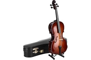 CYRANK Cello-Modell-Ornament, 20 cm, Musikinstrumenten-Modell, Mini-Cello-Display-Ornament mit Ständer und Etui, Miniatur-Musiknachbildung, Dekoration