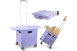 LEXONELEC Chariot de courses pliable, housse coulissante magnétique rétractable, chariot en plastique pliable avec 4 roues, 55 kg, pour le camping, les courses, le transport,la boîte de rangement sur roulettes