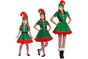 COKEEY Christmas Elf Costume Holiday Elf Outfit Green Savage Elf Family Outfit Clothes for Kids Adult Christmas Carnival Party Costume for Women Girls