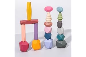 Comius Sharp Blocchi di Costruzione di Pietre Legno, 18 Pezzi Montessori Giochi da Impilare per Bambini, Set di Rocce in Legno Blocchi di Bilanciamento Giocattolo Educativo per Ragazzi Ragazze