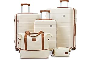 imiomo Set de Valises, 5 Pièces Ensemble de Valise Trolley de Voyage, Bagages Cabine à Grand Espace, Roues 360° et Serrure TSA, Inclus 1 Trousse de Toilette et 1 Sac Imperméable