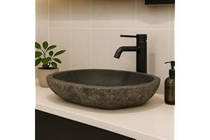 Lendo Online Lavabo Ovale - Pietra di fiume - Pietra naturale - Lavandino per bagno - Lavello - Lucido e Robusto - Forma e colore unici! (Grigio, 46-53x34-40cm)