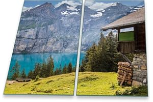 DECORWELT Herdabdeckplatte Abdeckung Ceranfeld Abdeckplatte Schneidebrett 2-Teilig 60x52 Natur Spritzschutz Glasplatte Ceranfeldabdeckung Schutz Herdschutz Sicherheitsglas Glasschneidebrett 2x30x52