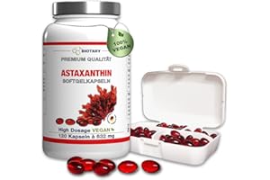 Biotary Astaxanthine 12 mg, 8 mois, 120 gélules de softgel végétalien, avec vitamine E, boîte à pilules incluse, haute biodisponibilité, Haematococcus Pluvialis, super antioxydant