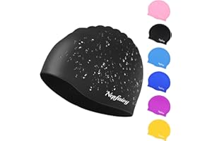 Nepfaivy Kids Swimming Cap Waterproof - Updated Size Silicone Swimming Hat Colorful, Comfortable Anti Slip Boys and Girls Swimming Cap, Stretchable and Durable Swim Cap for Kids 6-14 Years