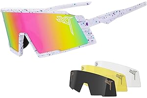 PYC JYQ Fahrradbrille, Herren Damen Sport schnelle brille, UV400 mit 4 Wechselgläser,Starker TR90 Frame, Outdoor-Sport/Radfahren/Laufen/Autofahren/Angeln/Golf
