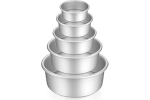 Gesentur Moldes para Pasteles, Redondo Aluminio Anodizado Molde de Horno Antiadherente Set, Base Desmontable, Conveniente para Boda Cumpleaños Pastel, 5 Piezas (5"/6"/7"/8"/9")