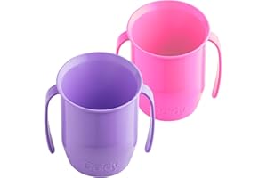 Doidy Cup, Open Cup for Training Baby 6 Months-3 Years, 200ml, Slanted Weaning Cup with Handles for Learning to Drink, BPA Free, 2 Pack (Cerise Pink/Lilac)