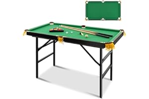 COSTWAY 4FT Billiards Table, Folding Game Pool Table with 16 Balls, 2 Cues, 2 Chalks, Triangle Rack and Brush, Portable Billiard Game Set for Home Party Gathering